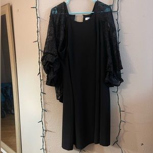 Calvin Klein Black Sequined Lace Capelet Shift Dress 18W